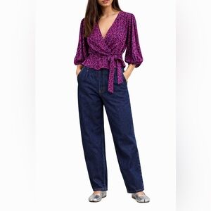 Banana Republic Pink Floral V-Neck Blouse